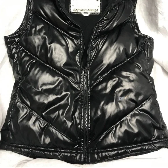 Old Navy Quilted Puffer Vest Knit Mock Turtleneck Shiny Black Size Small - Picture 7 of 10